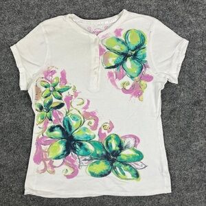 Arizona Jean Company Floral Tee with Green and Pink Accents